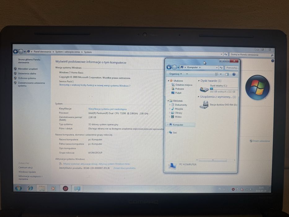 Laptop Compaq CQ60 | Dysk 120GB | Oryginalny zasilacz | Sprawny Działa na baterii.