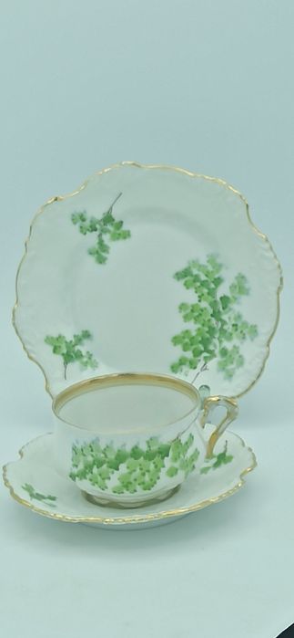 Porcelana Śląska OHME Szczawienko TRIO kawa Dekor Miłorząb