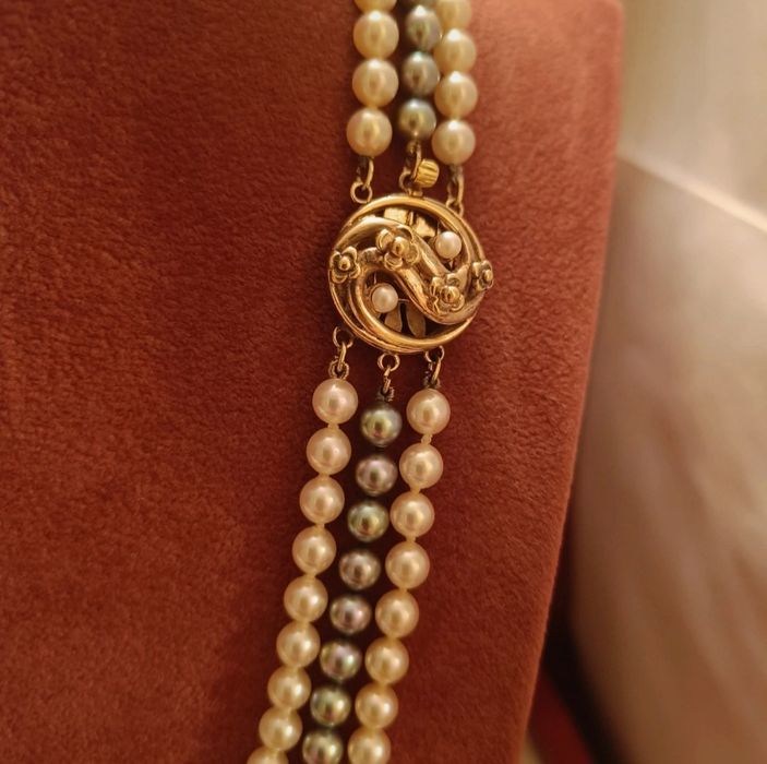 Colar de pérolas, majorica, 3 voltas / NOVO