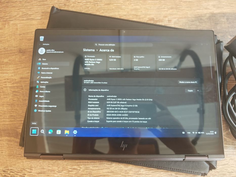 Portátil HP Envy 13" X360 CPU AMD Ryzen 5 3500U 8GB de RAM 256GB
