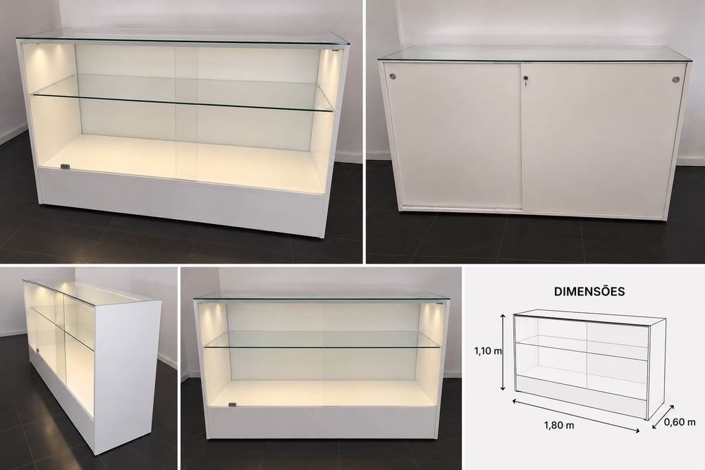 Vitrine / Montra Expositora em Vidro Temperado c/ Luz e Chave – 180x110 cm