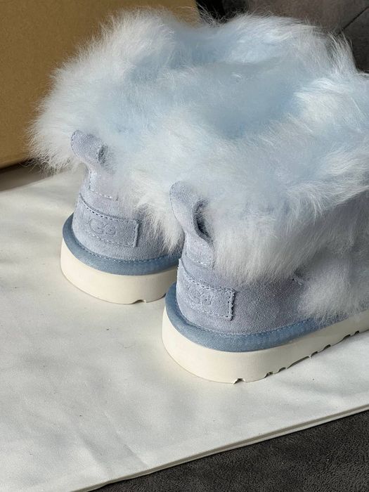 Жіноче Взуття / Зимове Ugg біле хутро блакитний замш
