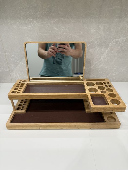 Органайзер косметичний деревʼяний з дзеркалом (для косметики, пензлів)