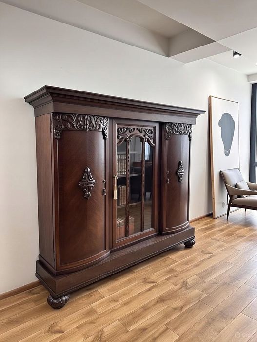 BIBLIOTEKA gabinetowa ANTYK WITRYNA SZAFA 100-letnia płaskorzeźby