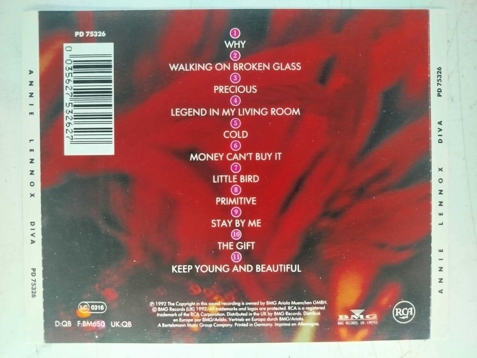 Okładka CD Annie Lennox Diva poligrafia OP+OT bez płyty !!!