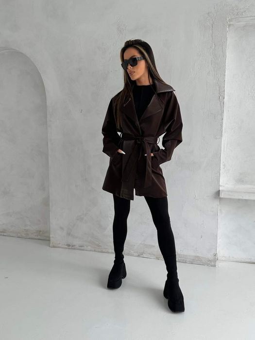 Płaszcz damski LaManuel Lady First Uni ekoskorka czarny beżowy camel c