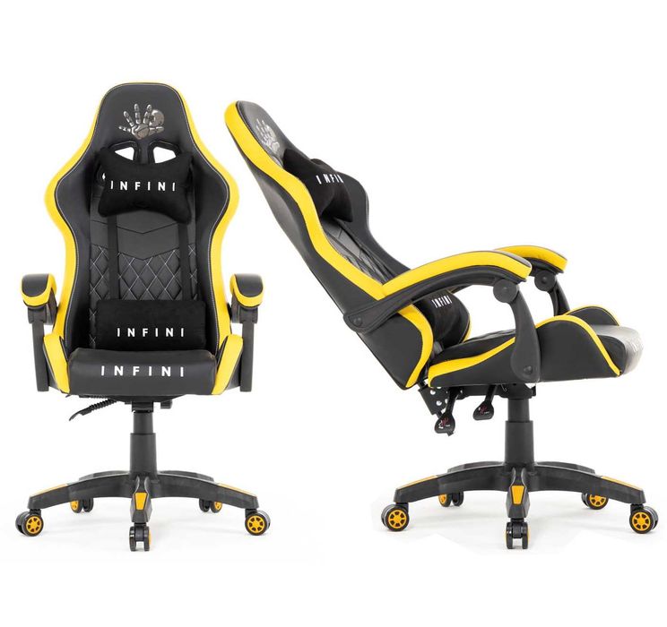 Komfortowy Fotel dla Graczy Infini Five Black/Yellow z Podłokietnikami