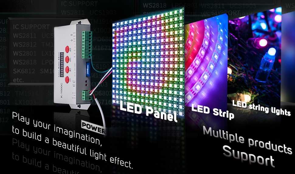 Kontroler LED K1000C WS2812B WS2811 SD DIY Efekty LEDEdit 823