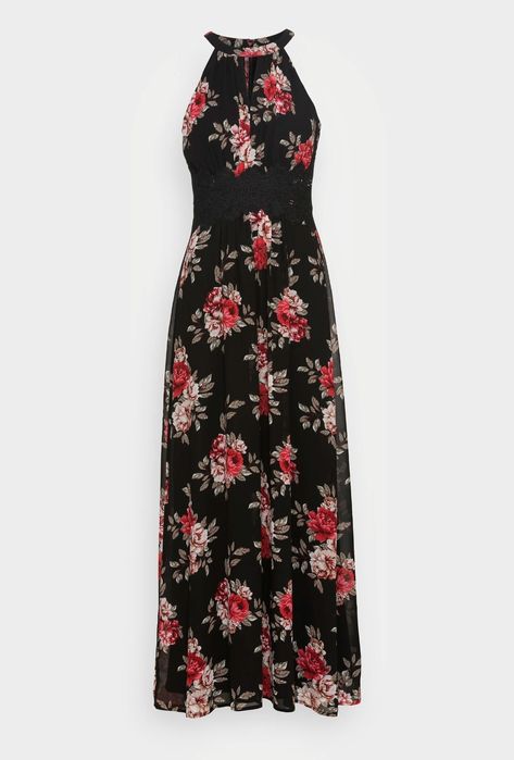 Vila maxi sukienka w kwiaty czarna długa S/M