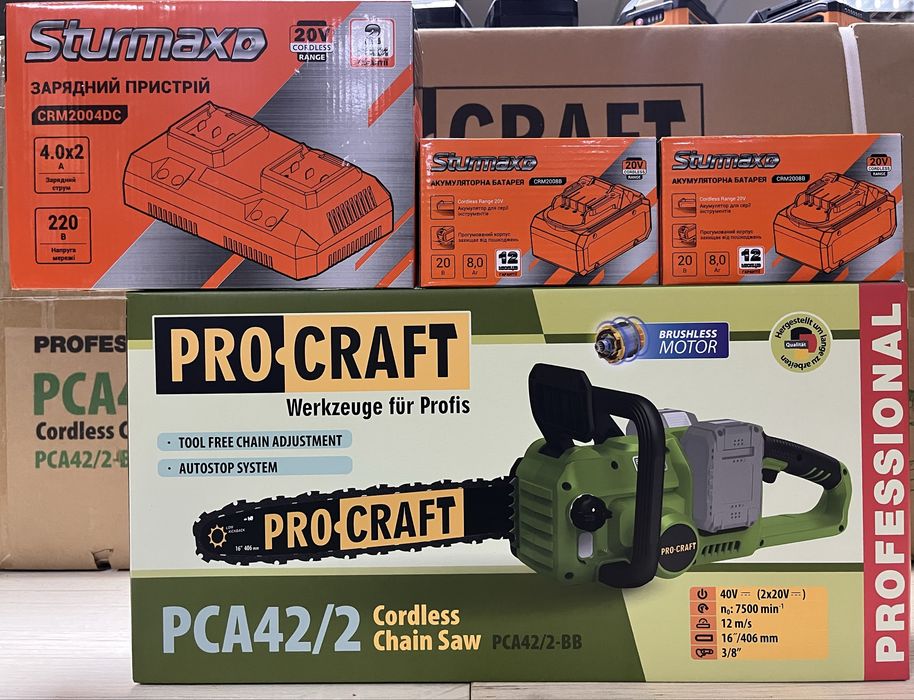 Пила акумуляторна PROCRAFT PCA42/2 /акб 4 А/г/ шина 40см/Гарантія 3рок