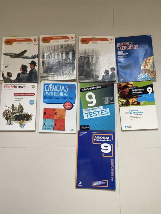 Manuais e cadernos  de atividades de varias disciplinas de 9 ano