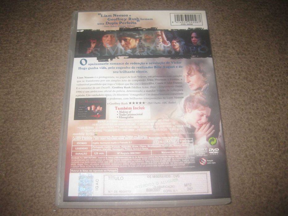 DVD "Os Miseráveis" com Liam Neeson
