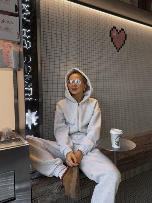 жіночий спортивний сірий костюм на флісі зима/костюм худи штаны зима