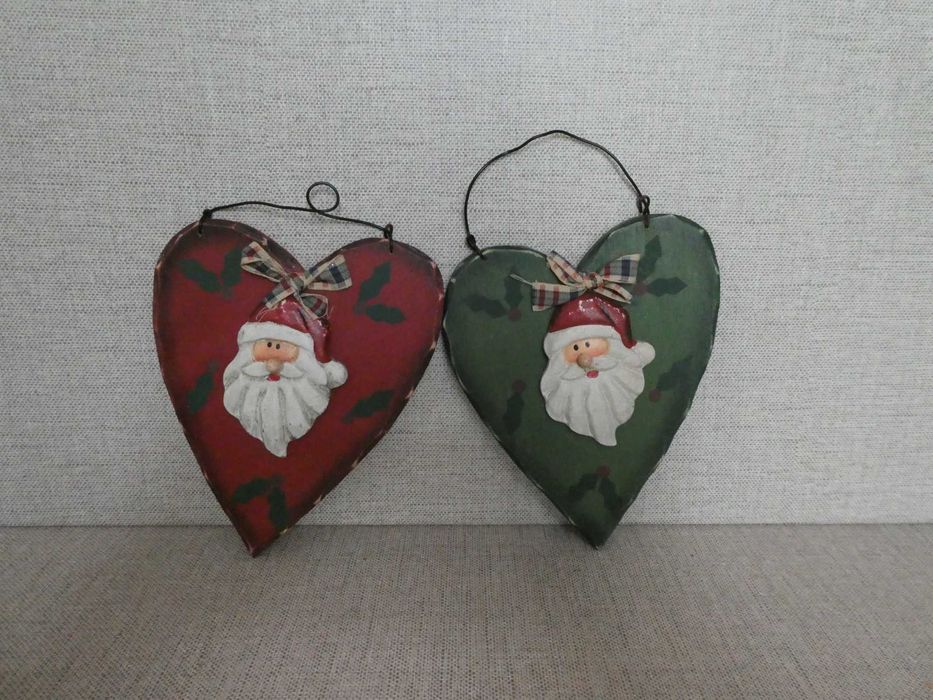 Par de Corações com Pai Natal - Pintados à Mão