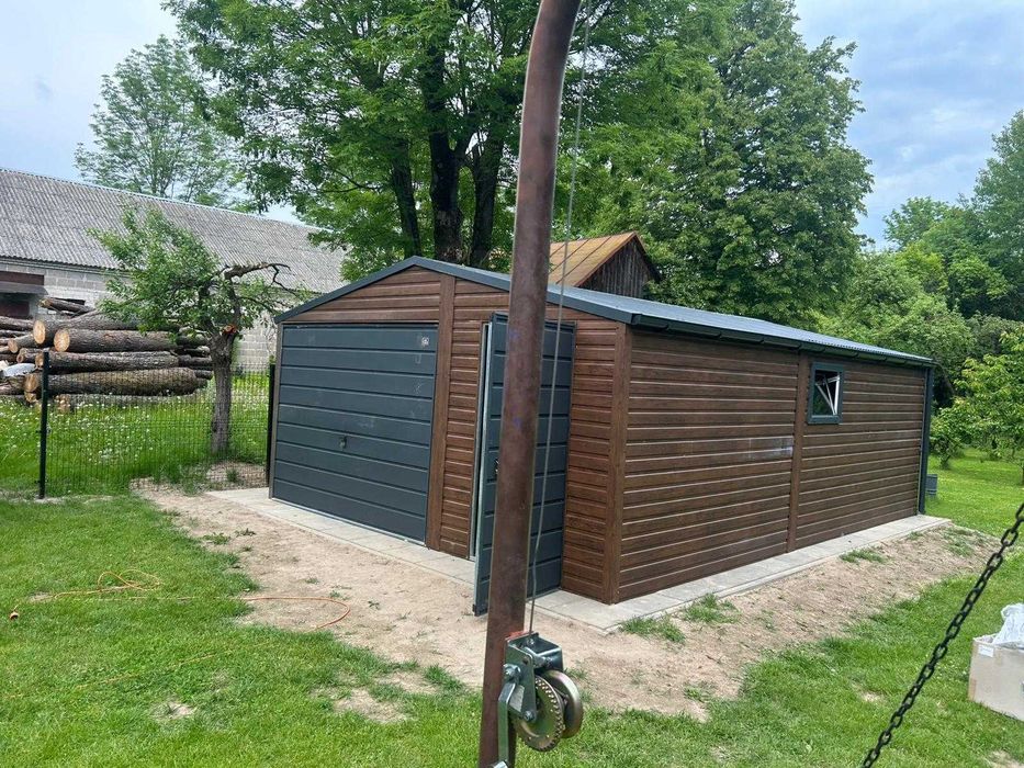 Garaż Blaszany dwuspadowy 5×7 Ciemny Orzech PREMIUM