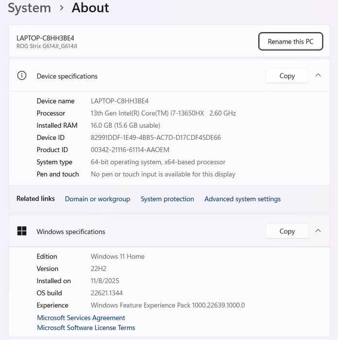 Asus STRIX G16 i7 13650HX /16 Ram/ 1TB/ 4070/ FHD 165 Hz