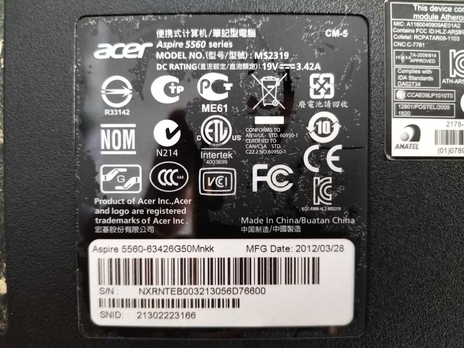 Acer 5560 Chassis MS231964738132184451122