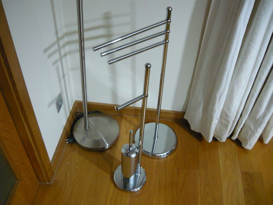 Conjunto Porta toalhas + Porta Rolos + Tubo piaçaba - 2 Peças Cromado