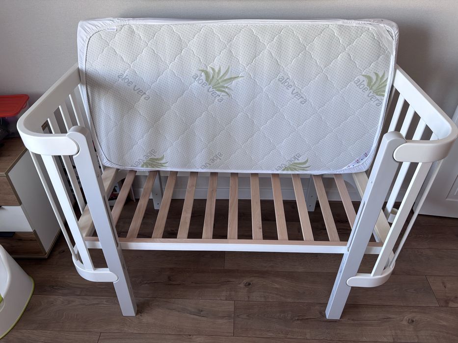 Дитяче ліжко Верес Монако біло сіре+маятник+матрац та постіль