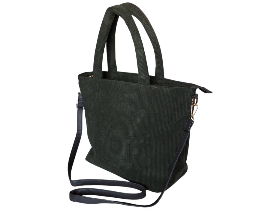 Sztruksowa Shopperka Damska z Uchwytami Na Ramię I Reg. Paskiem