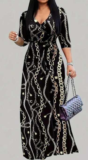 Vestido com padrão de ondas, decote transpassado
