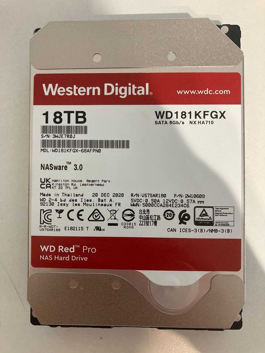 Dysk HDD Western Digital Red Pro 18TB SATA III 3.5" (WD181KFGX) NAS