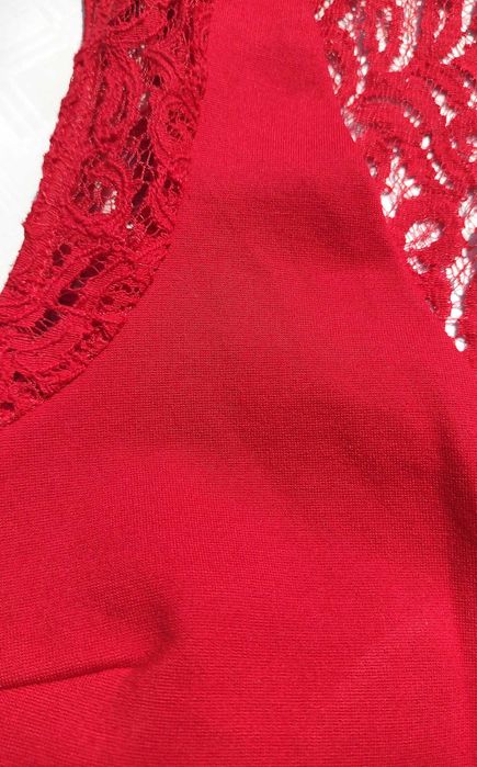 Красное вечернее короткое облегающее платье с кружевом Zara S M разм