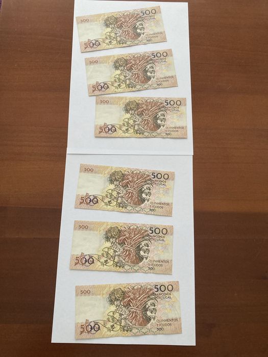 CONJUNTO 6 DE NOTAS DE 500$ MOUZINHO DA SILVEIRA NUMEROS CONSECUTIVOS