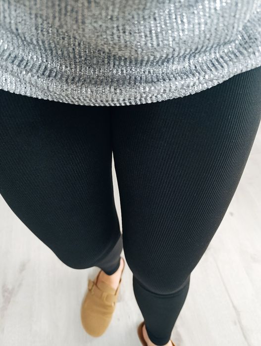Legginsy prążek prążkowane czarne S M 36/38 elastyczne