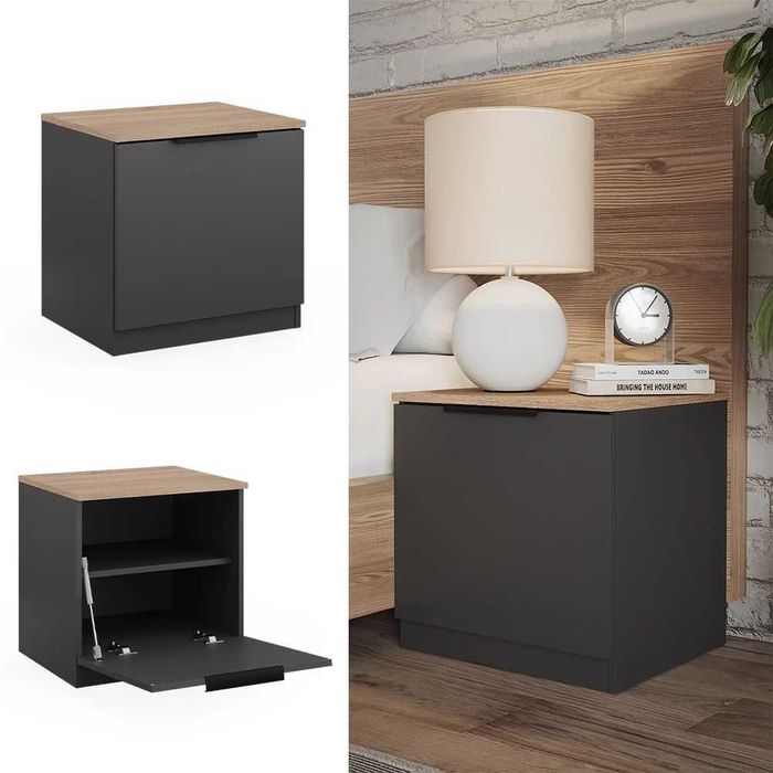 Stolik nocny Vicco Betti antracyt / dąb sonoma 50 × 50 cm