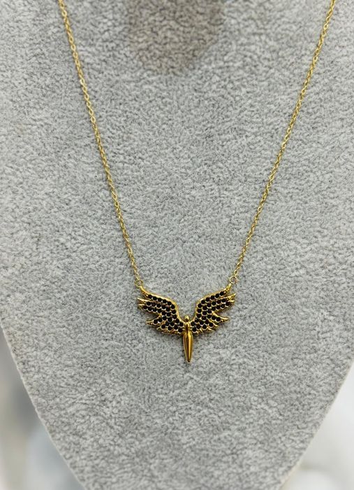 Złoty naszyjnik anioł cyrkonie stal chirurgiczna nierdzewna