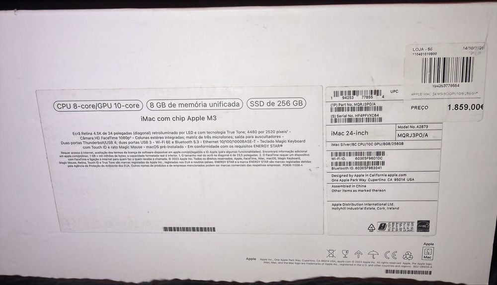 Apple iMac 24” M3 8GB 256GB – NOVO