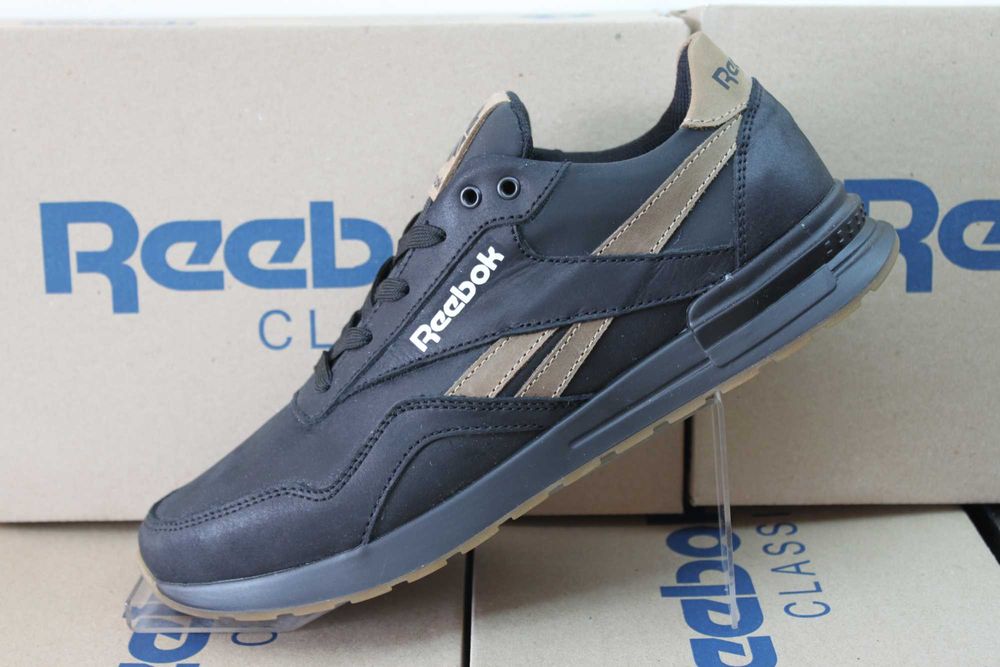 Reebok - кожаные черные кроссовки туфли кросівки  (код:18-25чер/койот)
