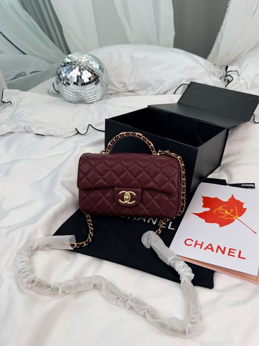 Сумка Chanel Classic Flap Top Handle Caviar бордова, рожева
