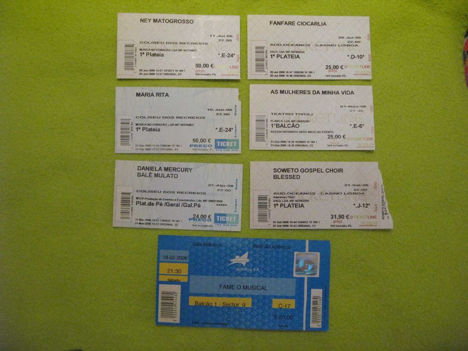 Bilhetes antigos de concertos para Colecionadores