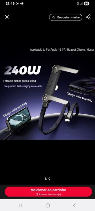 Novo _Cabo dobrável de carregamento rápido 240w com suporte integrado