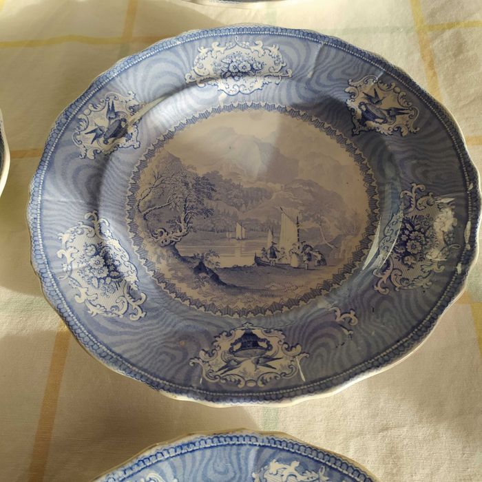 Raridade 1836 7pratos Davenport Caledonia English Ironstone Blue&White