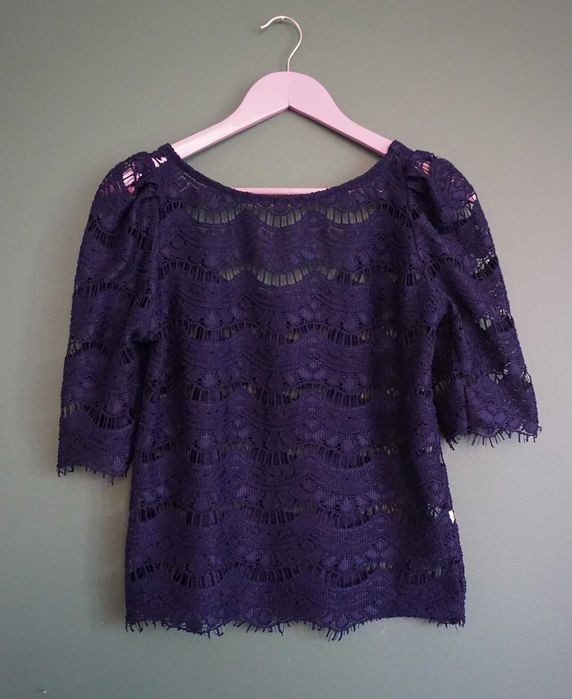 T-shirt bluzka koronka S M 36 38 Atmosphere granat granatowa crop