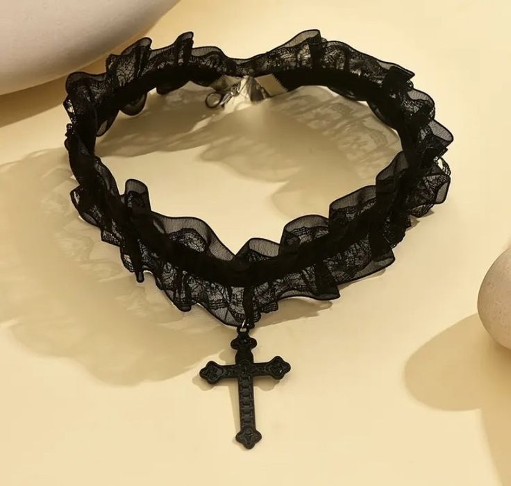 Новий мереживний чокер з хрестиком, чокер з хрестом, тканинний чокер