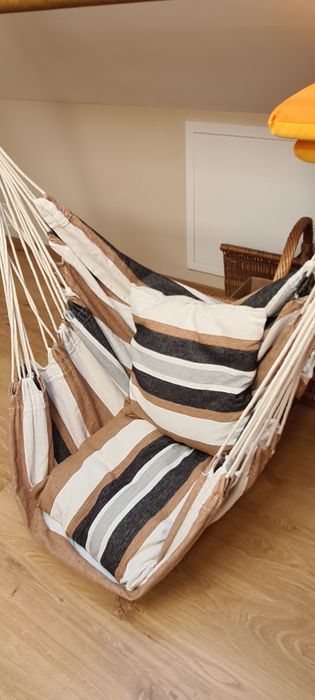 Huśtawka boho len brązowo czarno beż.