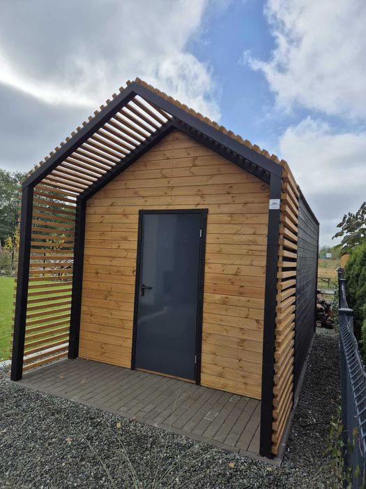 • • • • Domek z pergolą • • • • D20 II 5x3 m producent DREWNOTRIK