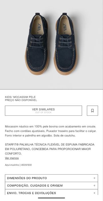 Mocassins / sapatos vela azuis Zara, pele croute, menino. Tam 35 - Com