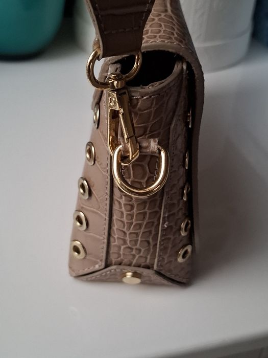 Włoska torebka skórzana wężowa beżowa dwa paski