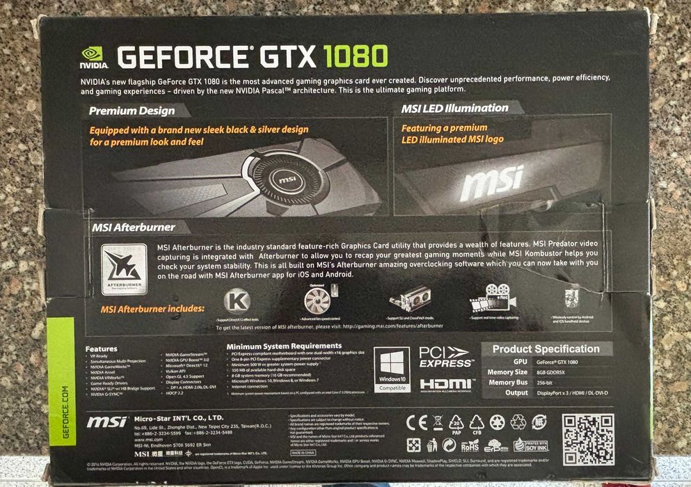 Placa Gráfica MSI Geforce GTX 1080 8G AERO