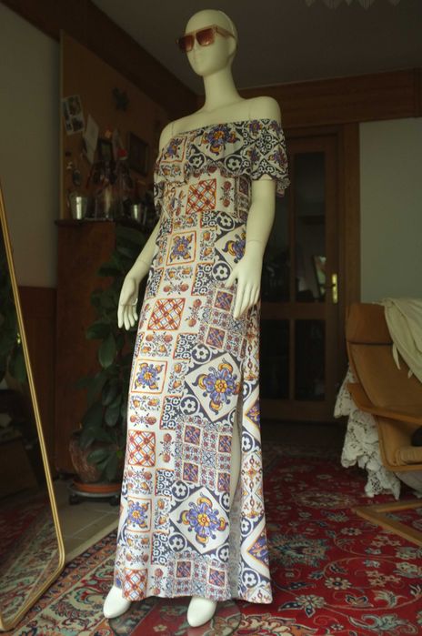 sycylijska letnia długa sukienka maksi z rozcięciem hiszpanka