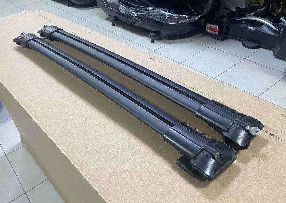 Багажник на дах Aguri Prestige Black Grey поперечини невиступаючі рейлінги поперечини алюмінієві замки аеродинамічні сірі чорні нові вживані установка