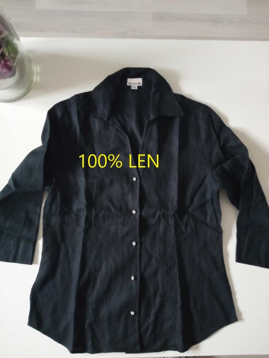 Brookshire czarna koszula damska 100% len r 38
