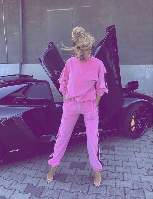 Dres Goldkiller Gold Killer welurowy XS rózowy komplet spodnie bluza