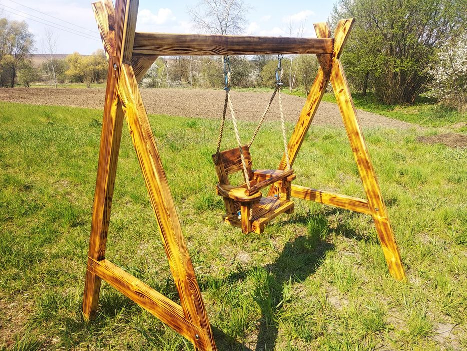 Детские садовые деревянные качели песочница