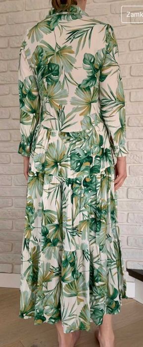Sukienka długa maxi Reserved XS 34 monstery liście palmy nowa